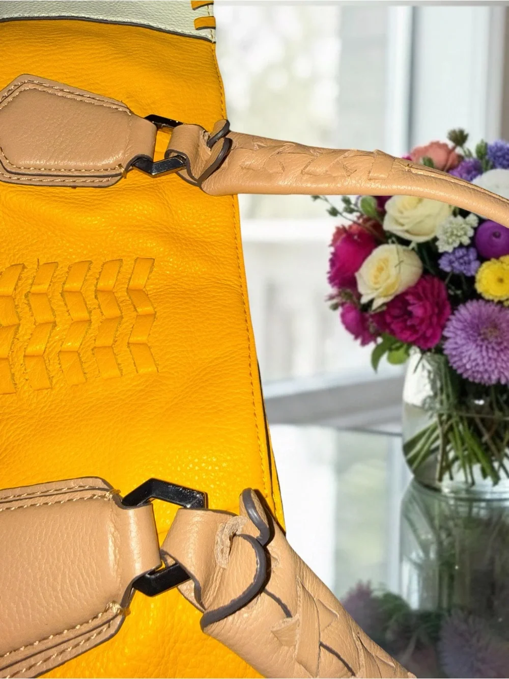 Oryany Lyssie Soft Yellow Pebbled Leather Tote in EUC
